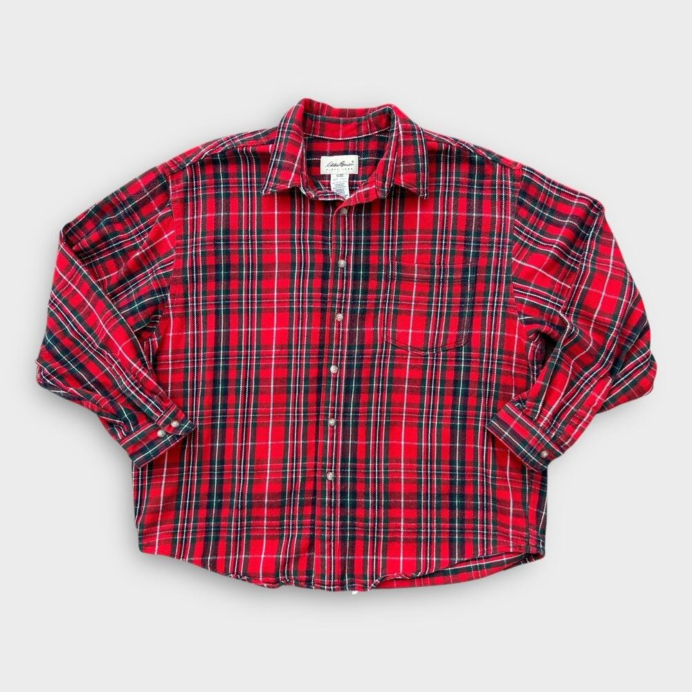 Vintage Eddie Bauer Red Plaid Flannel Shirt Men's XL Rockabilly Gorpcore Holiday